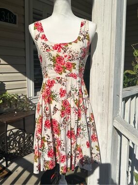 Floral Scoop-Neck Mini Dress in Cream and Pink - Women's